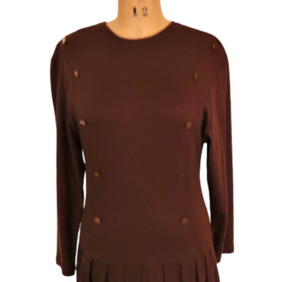 Vintage Dresses & Skirts - Vintage 90s low waist warm brown midi chic dress